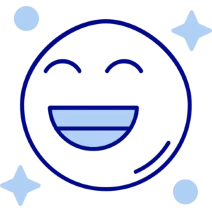 Smiley bleu souriant entouré d'étoiles, représentant le bonheur associé à la perte de poids idéale.