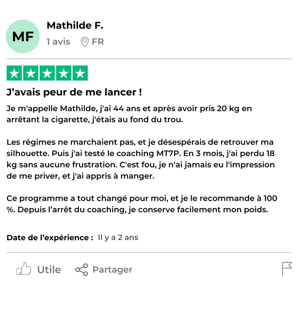 Mathilde F. témoigne de son changement de vie avec MT7P.