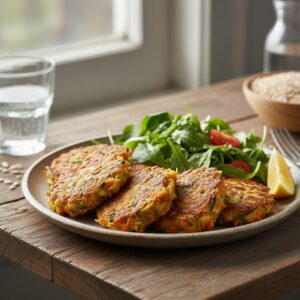 Galettes maison aux légumes, repas équilibré et facile à préparer pour les journées de télétravail.