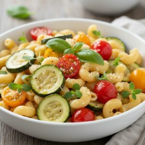 Pâtes aux légumes, repas rapide et complet pour manger sainement en télétravail.