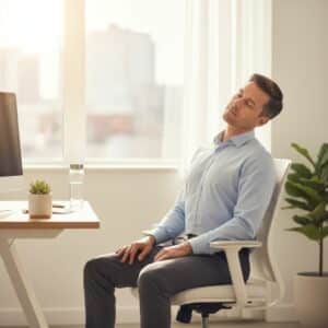 exercice bureau mal de dos avec étirement du cou et des épaules en position assise