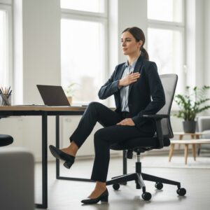 exercices au bureau : montées de genoux assis pour activer les abdominaux et la circulation