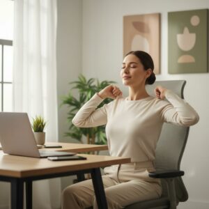 exercices au bureau : rotations des épaules pour relâcher les tensions de la nuque